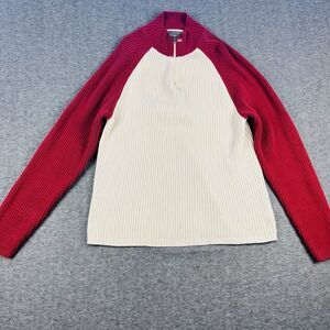 Polo Jeans Company Ralph Lauren Mens Raglan Sweater XL Navy Blue Cream Zip Flag